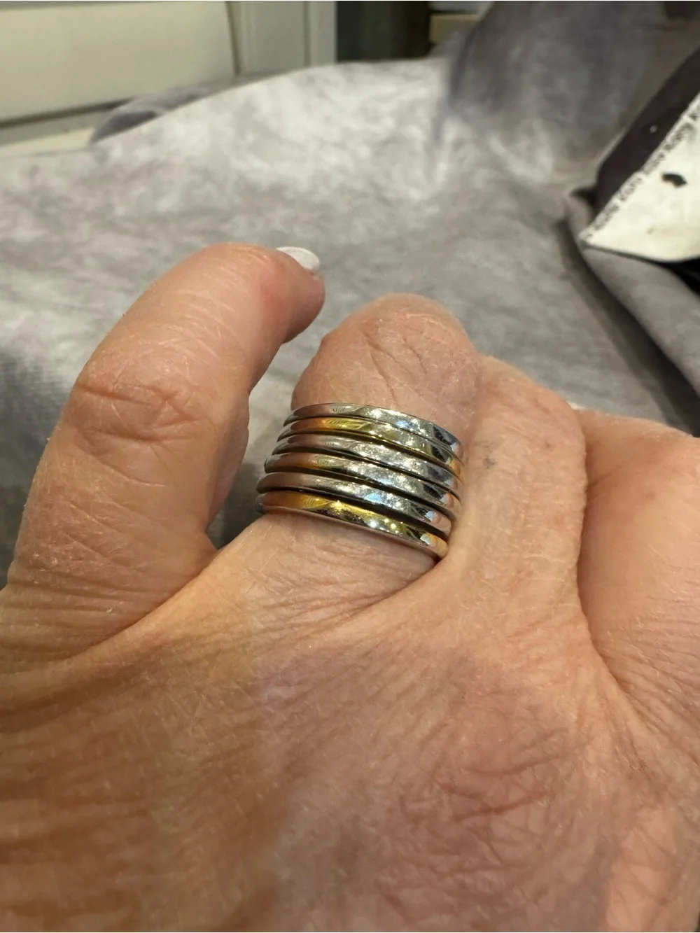 Sterling Melatone‎ Stacked Wide Ring in Silver and Gold Tones size 7